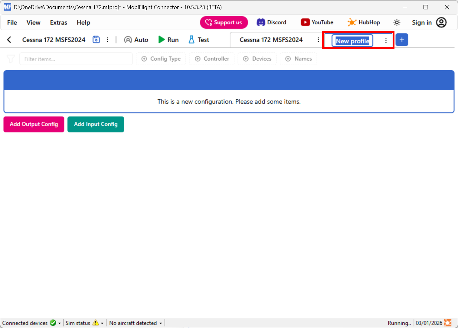Screenshot of a profile tab with the profile name selected and highlighted.